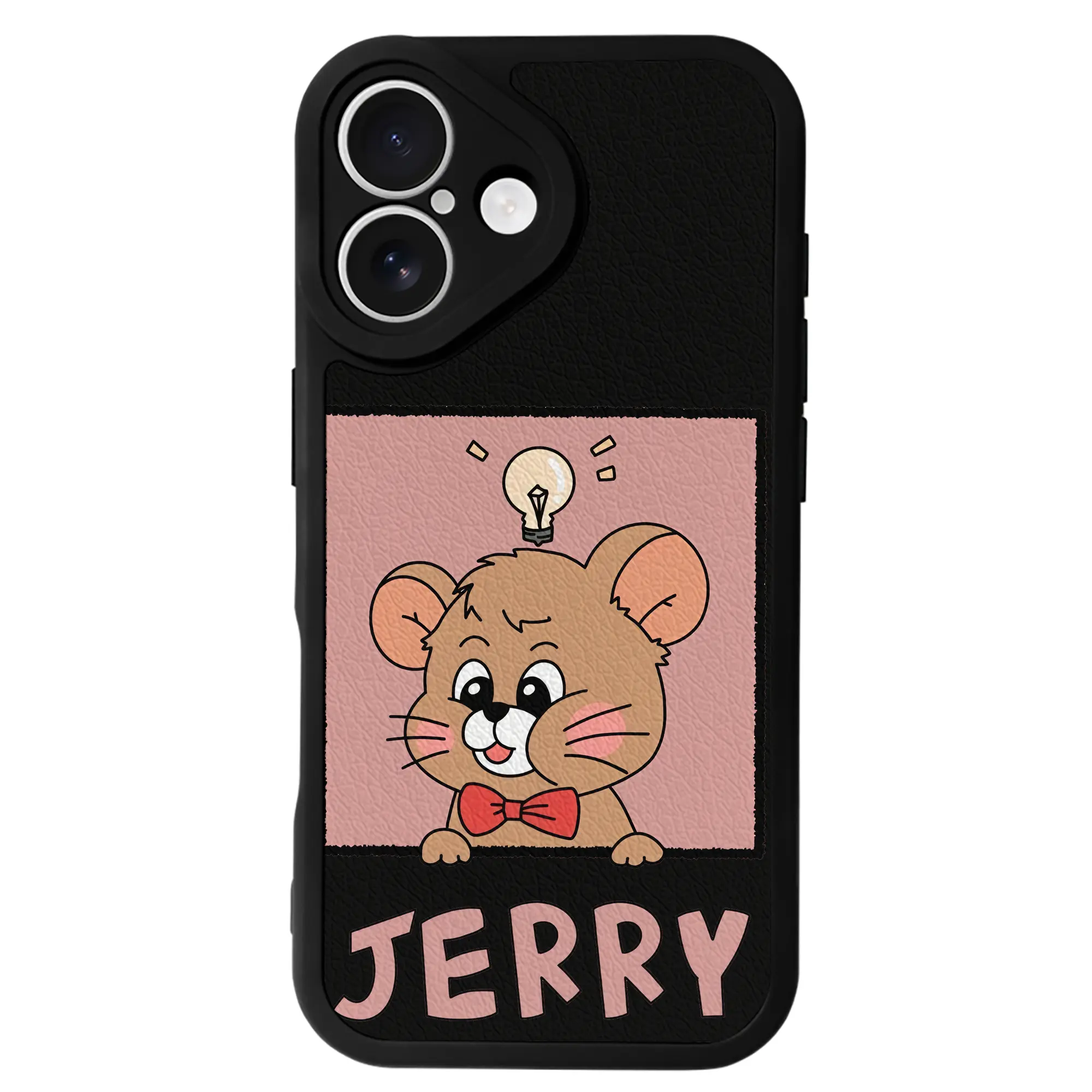 トムとジェリー グッズ ジェリー - IPhone 16シリーズ対応 ・ シリコンスマホケース ・ レザー調 ・ 高精度フィット ・ 耐衝撃 ・ ワイヤレス充電対応 ・ 精密カット